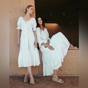 Cleobella Renaissance White Cotton Puff Sleeve Tiered Embroidered Maxi Dress XS